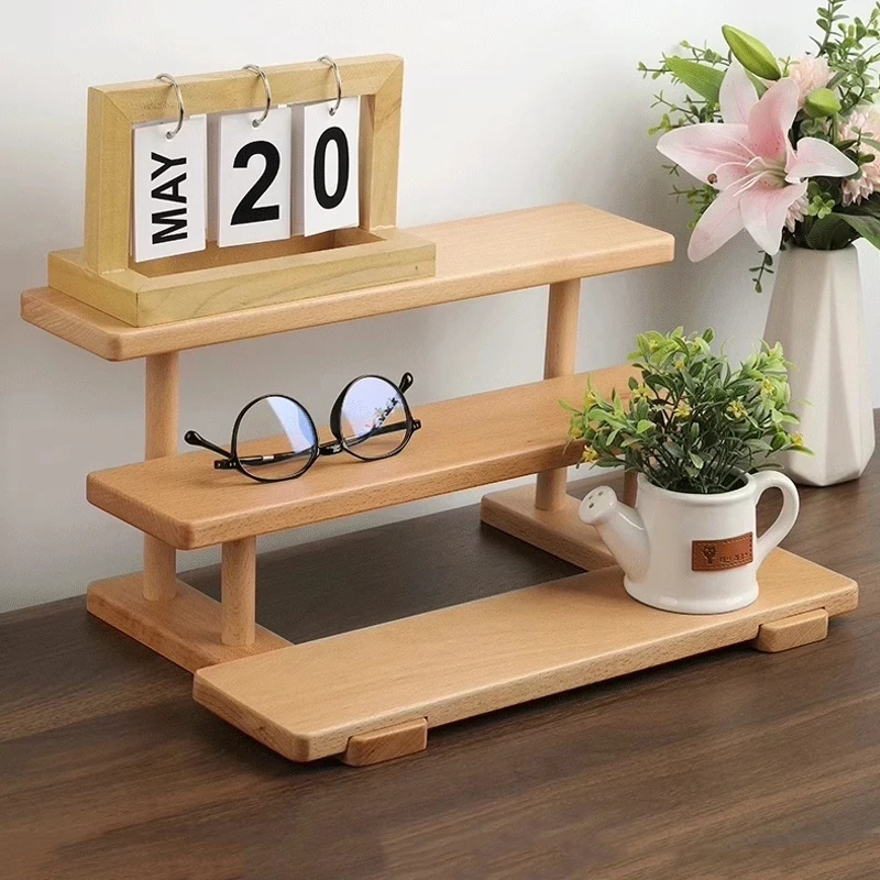 

Solid Walnut Wood Desktop Organizer Shelf No Assembly Step Display Stand for Makeup Books Jewelry Storage Home Office Decor
