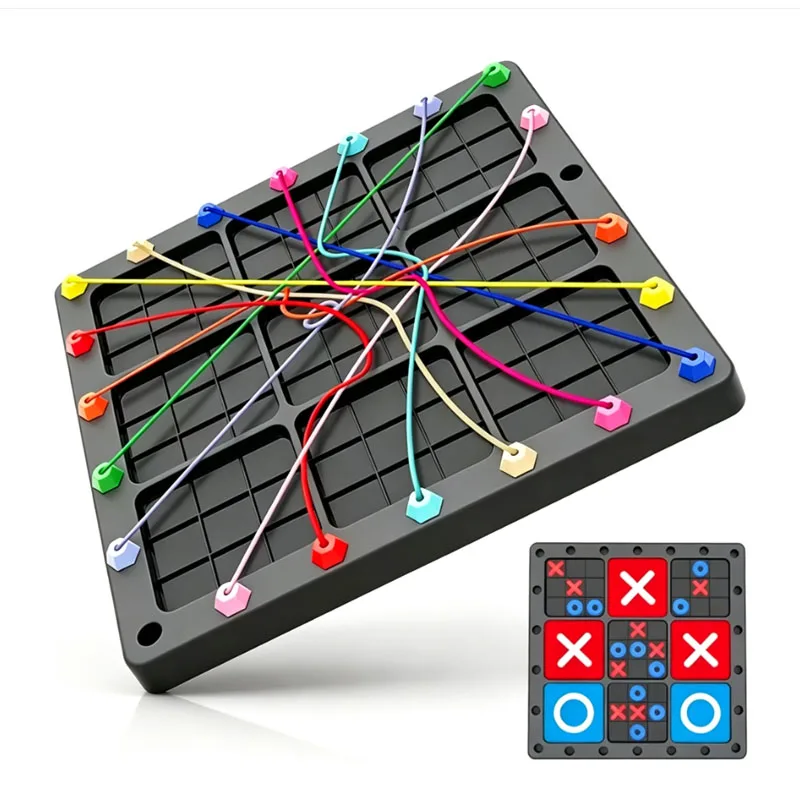 NEW 2 In1 Tic Tac Toe Board Games Rope Knot   Logical Thinking Challenge Strategy Brain Teaser Puzzles Travel Party Family Fun