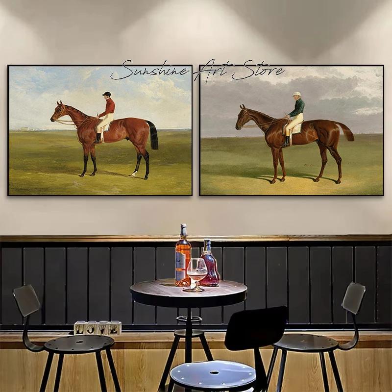 Racehorse with Margrave Equestrian Horses Farmhouse Vintage Jockey Horse Riding Poster Canvas Painting Wall Pictures Home Decor