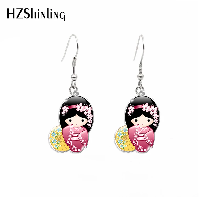 2022 New Japanese Kokeshi Doll Dangle Earring Lovely Dolls Acrylic Hook Earring Epoxy Jewelry Earrings Gifts Friends