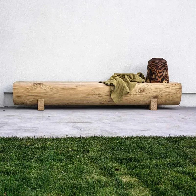 Nordic solid wood bench B&B rest log bench wabi sabi wind carbonization designer stump semi-circle shoe change stool