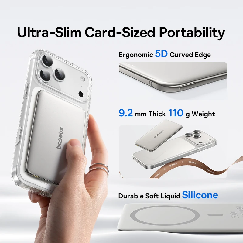Baseus 5000mAh Magnetic Power Bank 15W Wireless 20W Wired Charging Thin Card-Sized Slim Portable Powerbank for iPhone 17 Samsung view 2