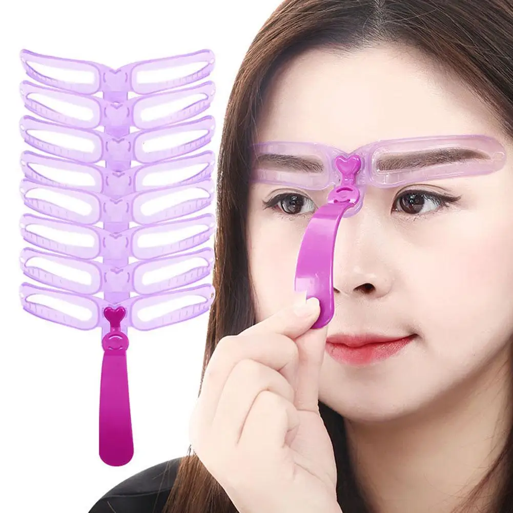 NEW High-end 8 In 1 Reusable Eyebrow Stencil Beauty Shape Brow Stamp Definition Brow Makeup Grooming Card Eyebrows Template C5B9