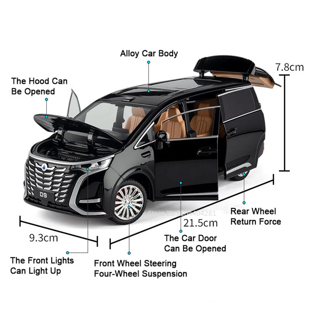1:24 Denza D9 LM300H MPV Diecast Modell Spielzeug Legierung Auto Sound Licht Zurückziehen Türen Geöffnet Miniatur Fahrzeug Freund Premium Geschenk