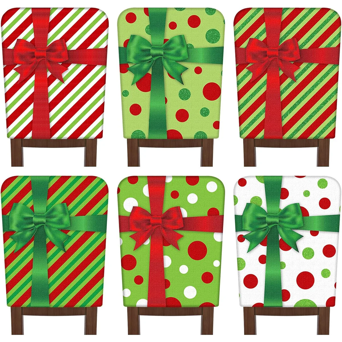 أغطية كراسي عيد الميلاد لغرفة الطعام، مجموعة من 6 قطع من زينة حفلات عيد الميلاد، غطاء قابل للغسل، غطاء مطبخ #4