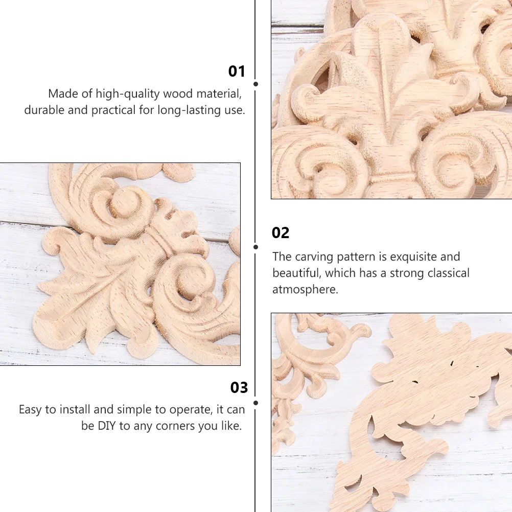 

4Pcs Wood Carved Onlay Wooden Applique Corner Protector for Furniture Cabinet Door Bed Mirror Window DIY Classical Wood Carving