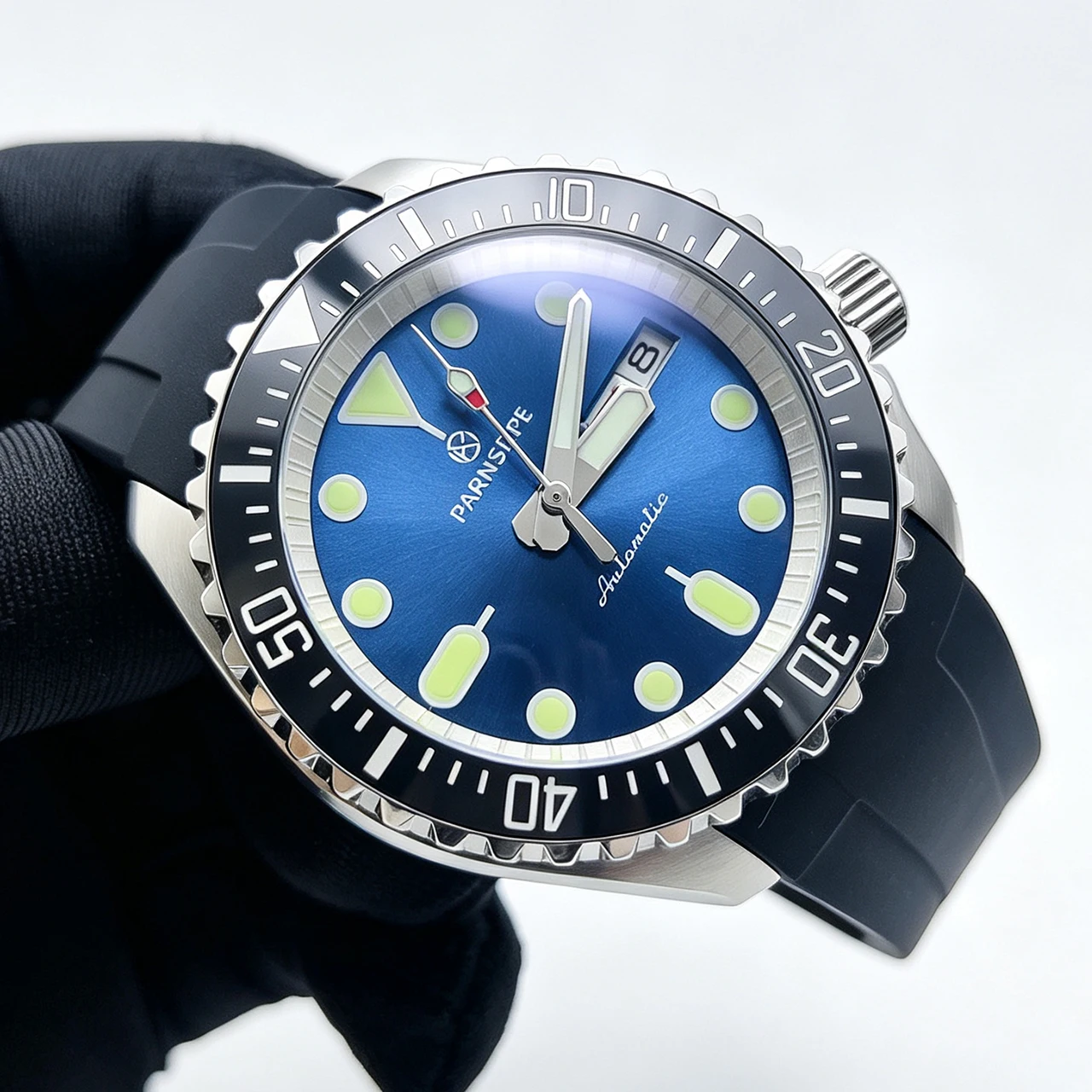 42mm NH36 Automatic Sports Watch Sapphire Crystal, Ceramic Bezel Rubber Strap Exhibition Back, Hot Sale Waterproof Diver