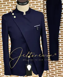 Conjunto de smoking formal, vestido de festa para noivo, feito sob medida, traje masculino, qualidade superior, azul marinho, casamento