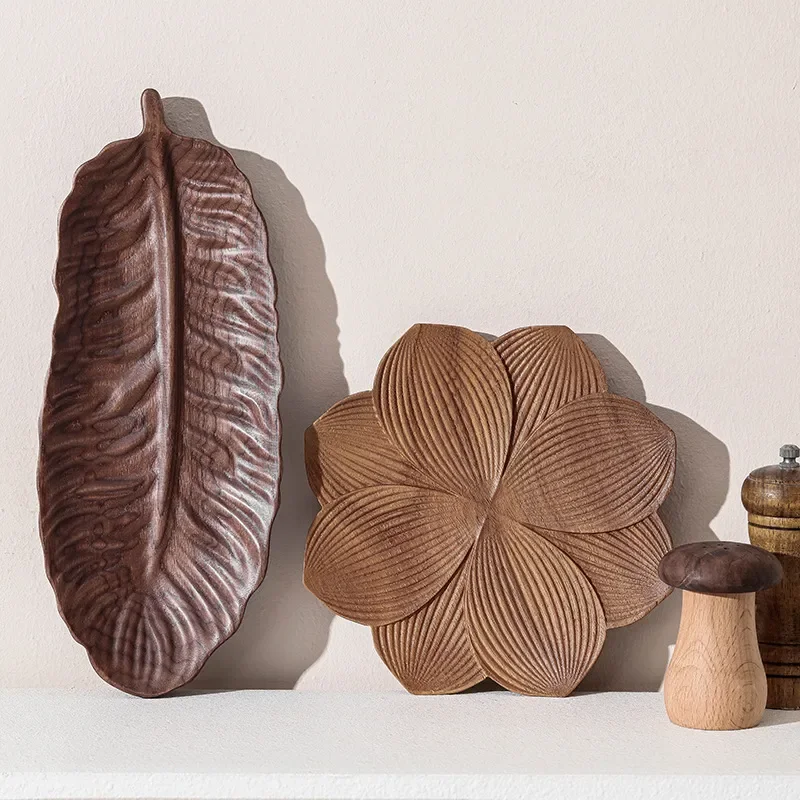 New wooden lotus tray household solid wood fruit snack tray banquet desktop decoration pastry tea tray
