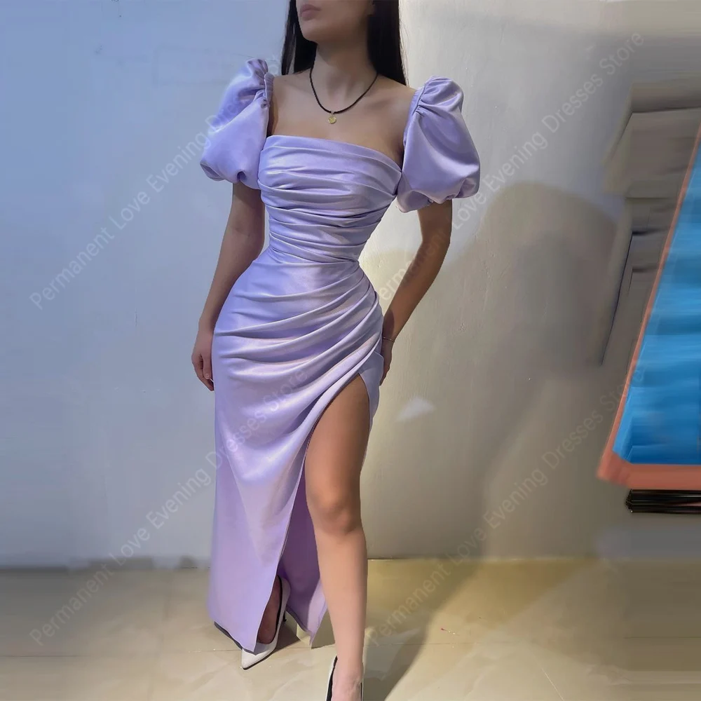

2025 Square-Neck Satin Women Evening Dresses Sexy Short Sleeves Mermaid Prom Gowns Cocktail Party Vestidos Para Mujer Customized