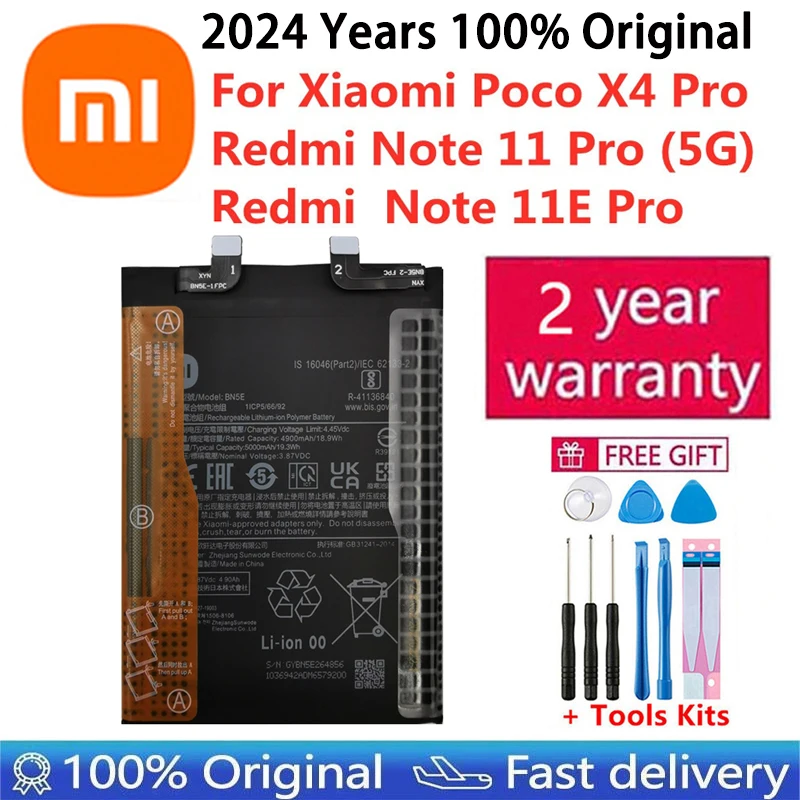 2024 Years 100% Original BN5E Battery For Xiaomi POCO X4 PRO / Redmi Note 11 Pro / 11E Pro 5G High Quality Phone Battery 5000mAh