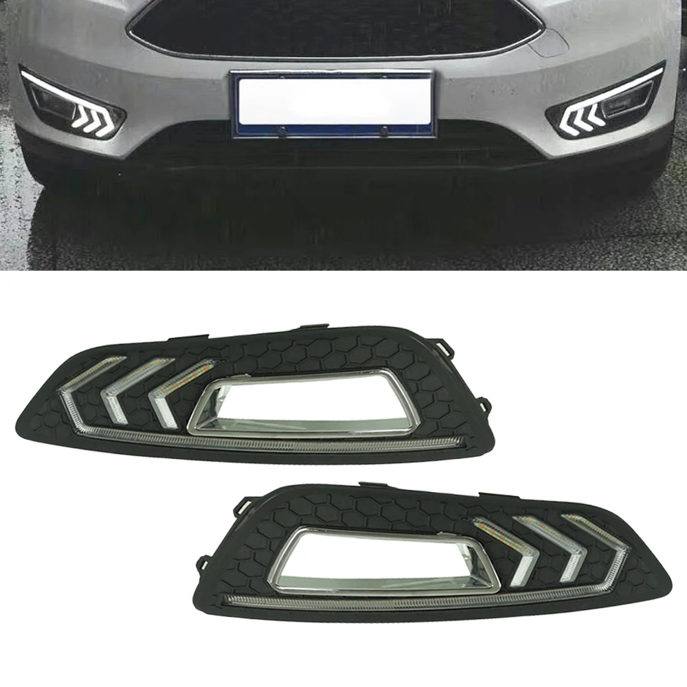 

2Pcs Car DRL Fog Lamp Led Daytime Running Light With Turn Signal Led Lights For Ford Focus 2015 2016 Car Parts