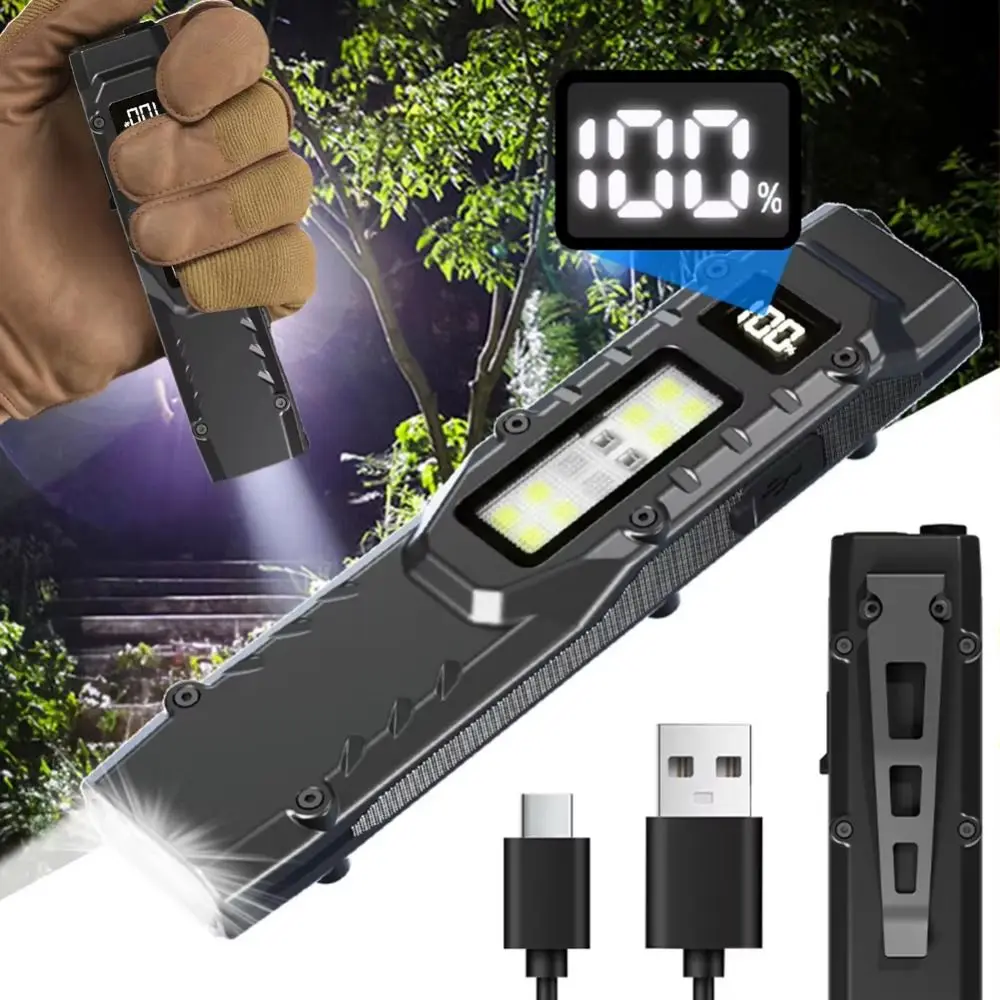 

Digital Display LED Ultra-thin Flashlight 1100 Lumens Portable Slim Pocket Flashlight Rechargeable Double Switch