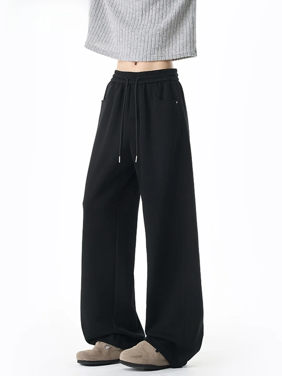 Drawstring Wide Leg Sweatpants Men's Casual Loose Straight Leg Floor-Length Versatile Sports Trousers for All Seasons