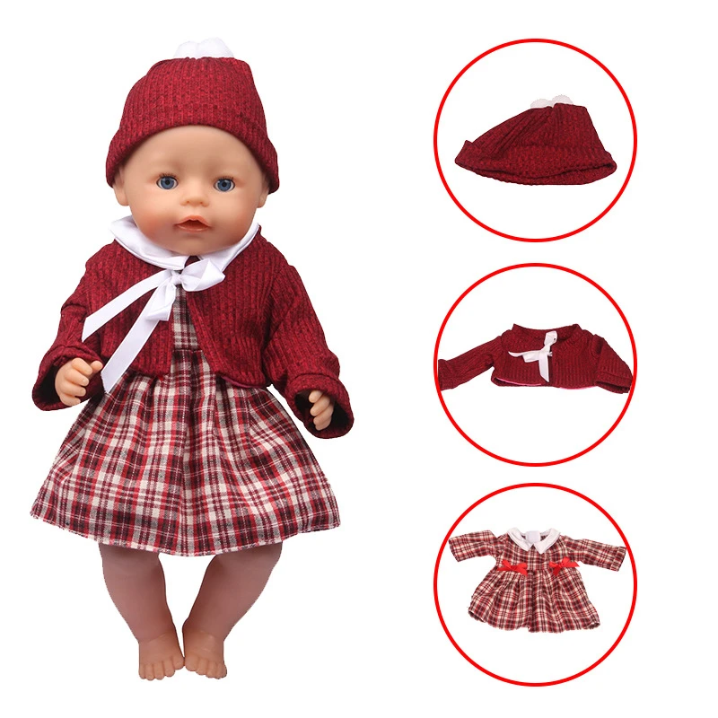 Christmas Costume for 18 Inch Doll Warm Doll Sweater with Hat Outfit Skirt for 43 cm New Born Baby Dolls Children Birthday Gift