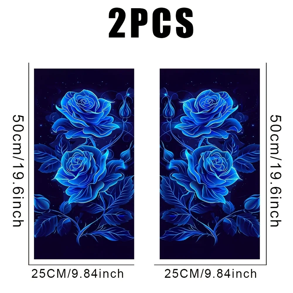 2-Piece Vivid Blue Rose Car Door Decal - Durable Vinyl, Easy to Apply and Remove, Glossy Surface B-pillar Protective Film