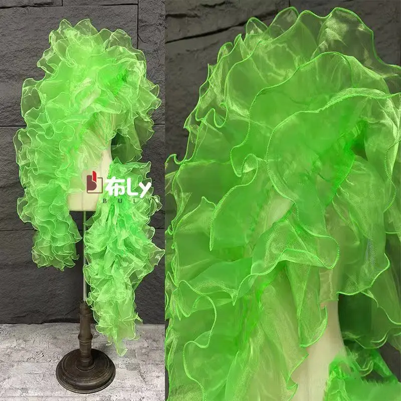 

Оригинальная 6-слойная ткань из органзы с волнистым краем, плиссированная юбка-зонтик, кружевные аксессуары, юбка с завышенной талией, дизайнерская ткань для одежды