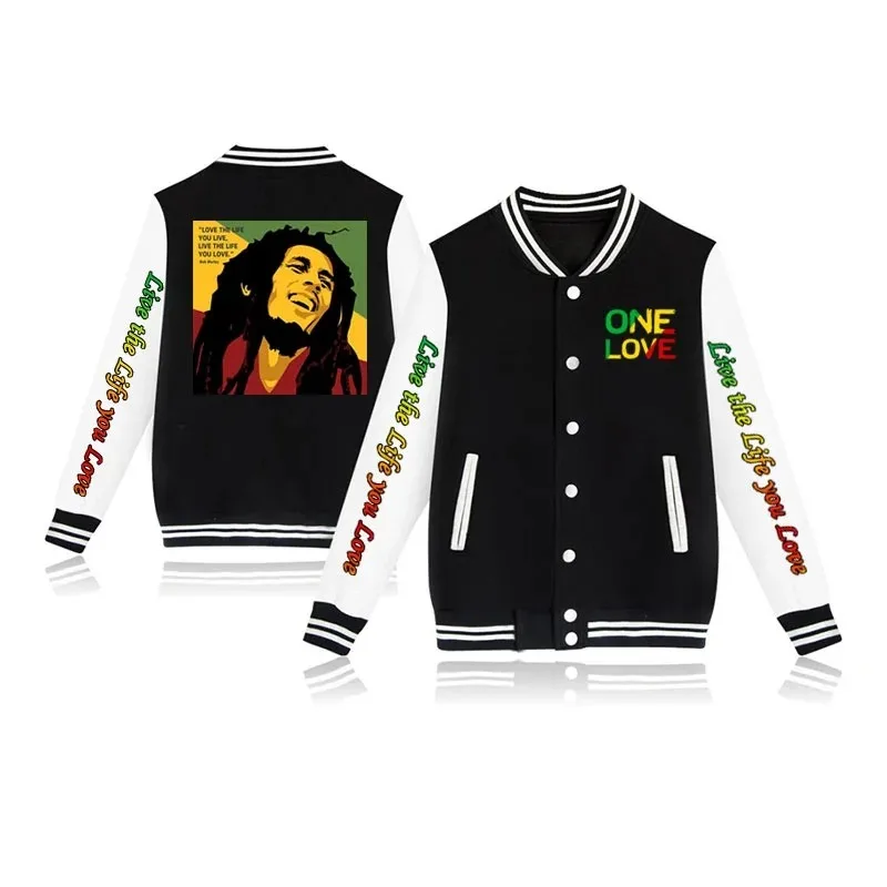 B-Bob Marley Live the Life You Love Baseball Jacket Men/Women Fashion Cotton Baseball Jersey Casual Outdoor Sweatshirts Coats