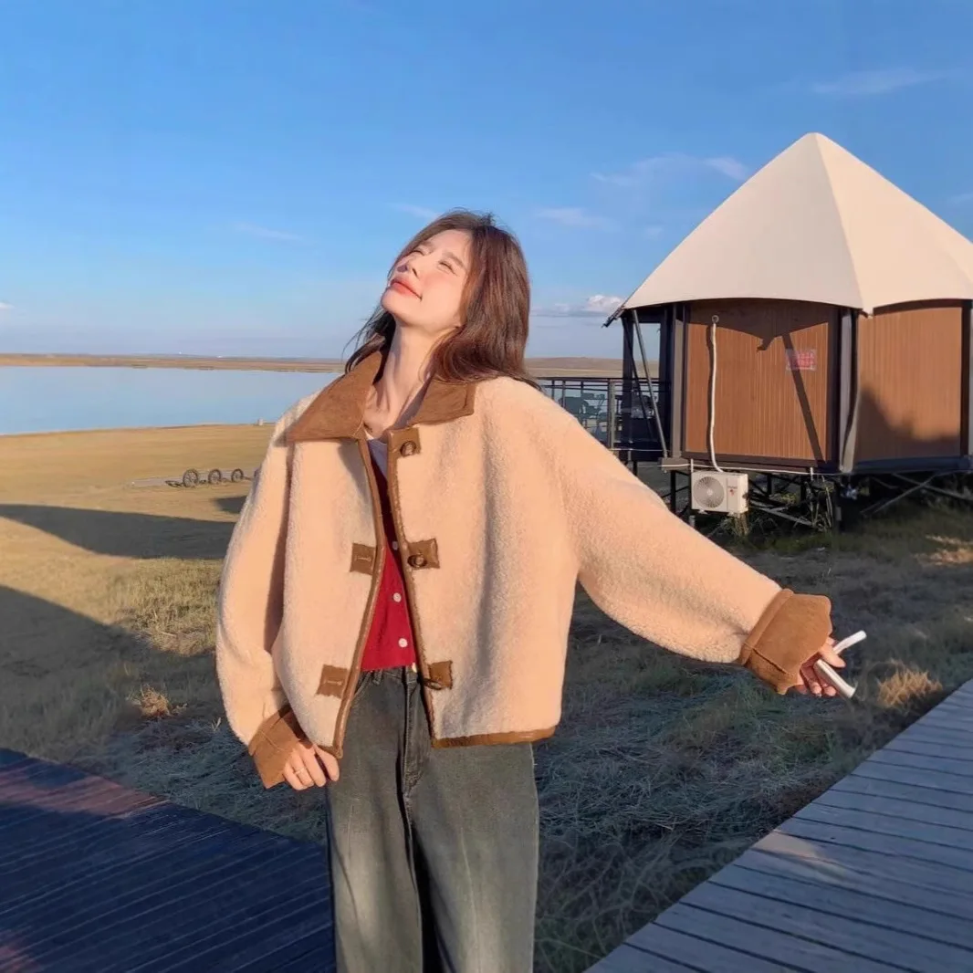 2025 Herbst Winter Neue Kleine Größe Doppelseitige Tragen Faux Wildleder frauen Jacke Herbst Vielseitig Faux Lamm Pelz mantel Kurzen Mantel