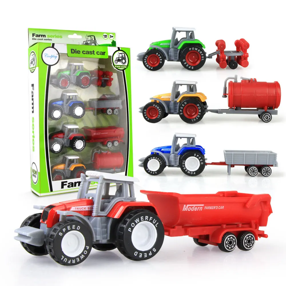 4 Pcs Boys Farm Truck Toy Vehicles Engineering Truck Car Models Tractor Trailer Toys Model Car Toy Collectible Car For Kids