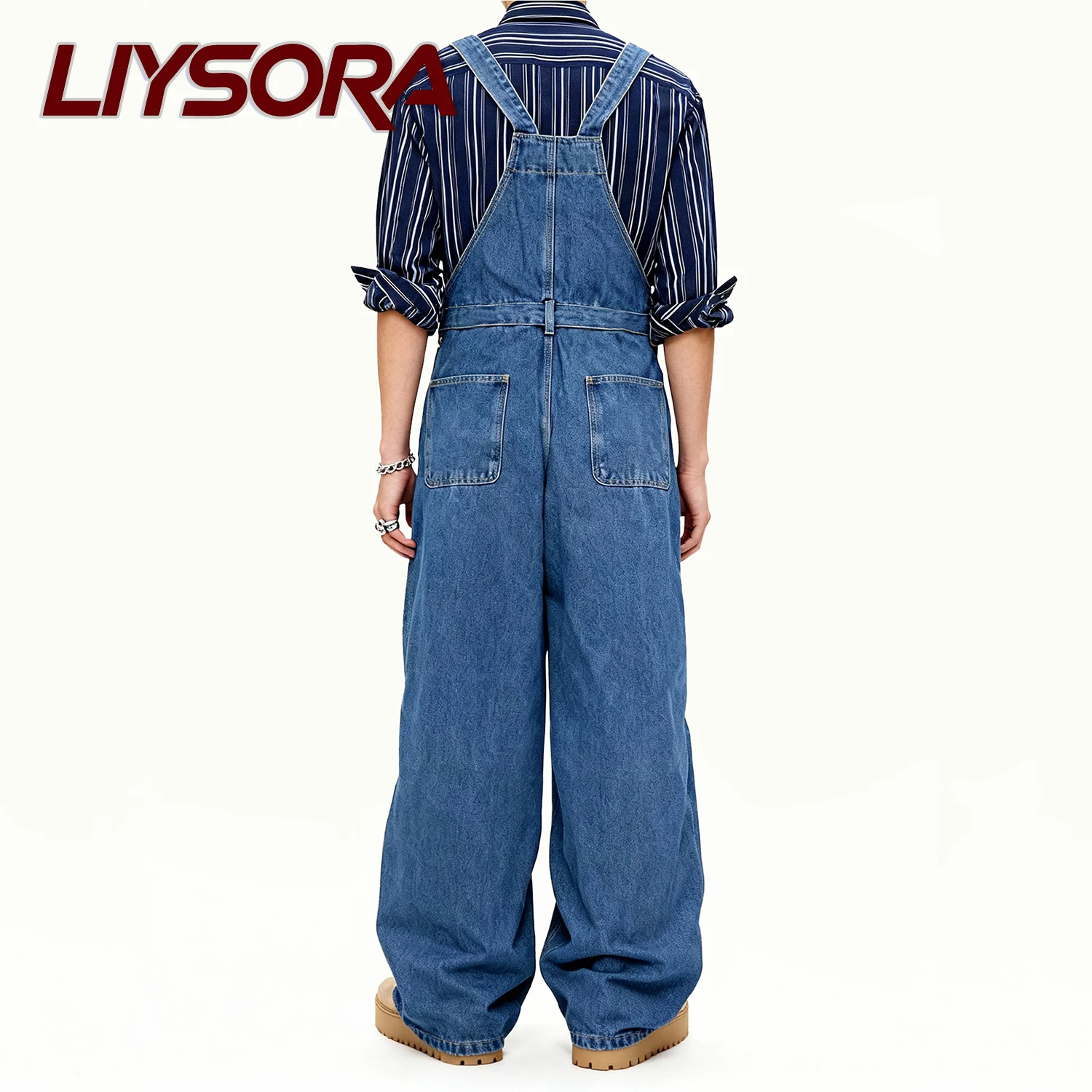 

Men‘s’ Overalls Denim Suspenders Simple Baggy Jeans Men's Street Casual Solid Mid Waist Loose Washed Jumpsuit Length Tracksuit