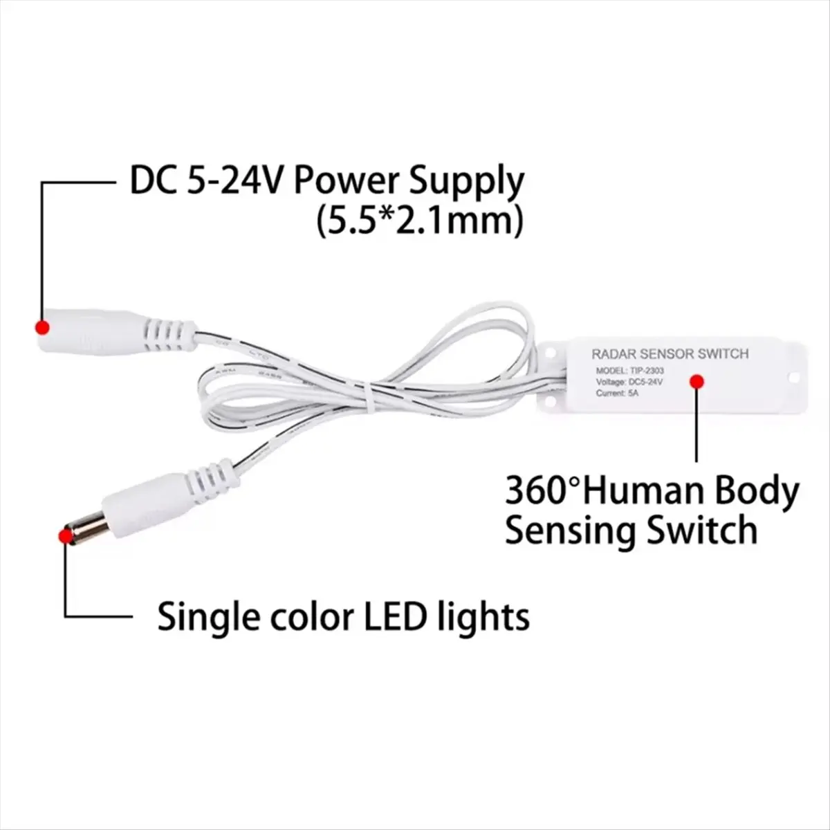 A40I DC 5-24V 5.8G Microwave Radar Sensor Switch Controller Human Body Induction Switch for PWM LED Monochrome Bar Light