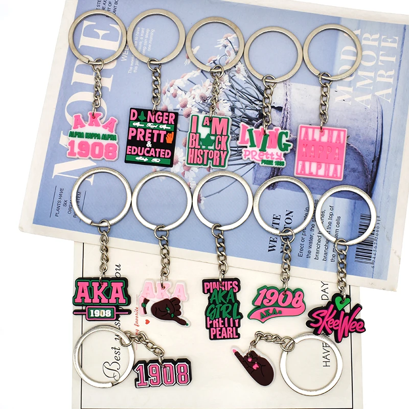 1PCS PVC Keychain Pink Green AKA Key Rings Pink Green AKA Key Holders Fit Adult Car Keys Gift Trinkets