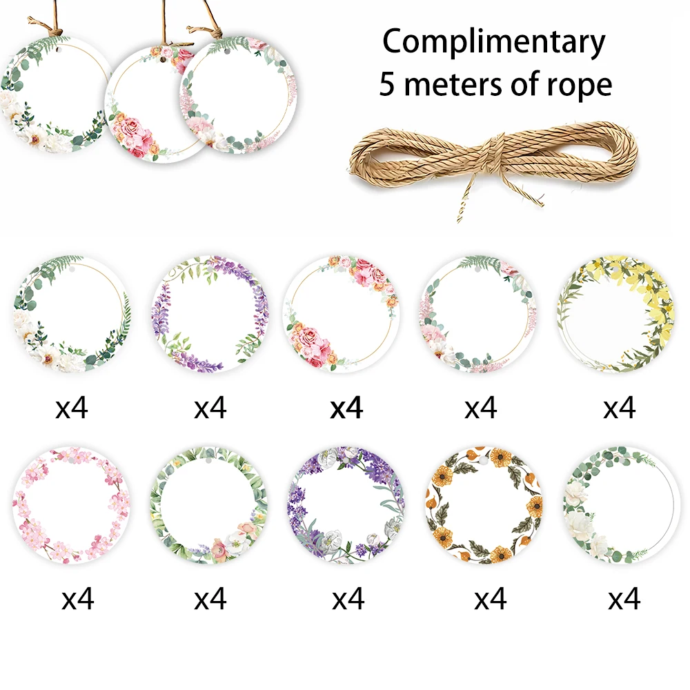 40pcs DIY Gift Tags, Round Labels with Flower Design, Teacher's Day Gifts, Back-To-School, Party Cards, Cute Handwritten Tags