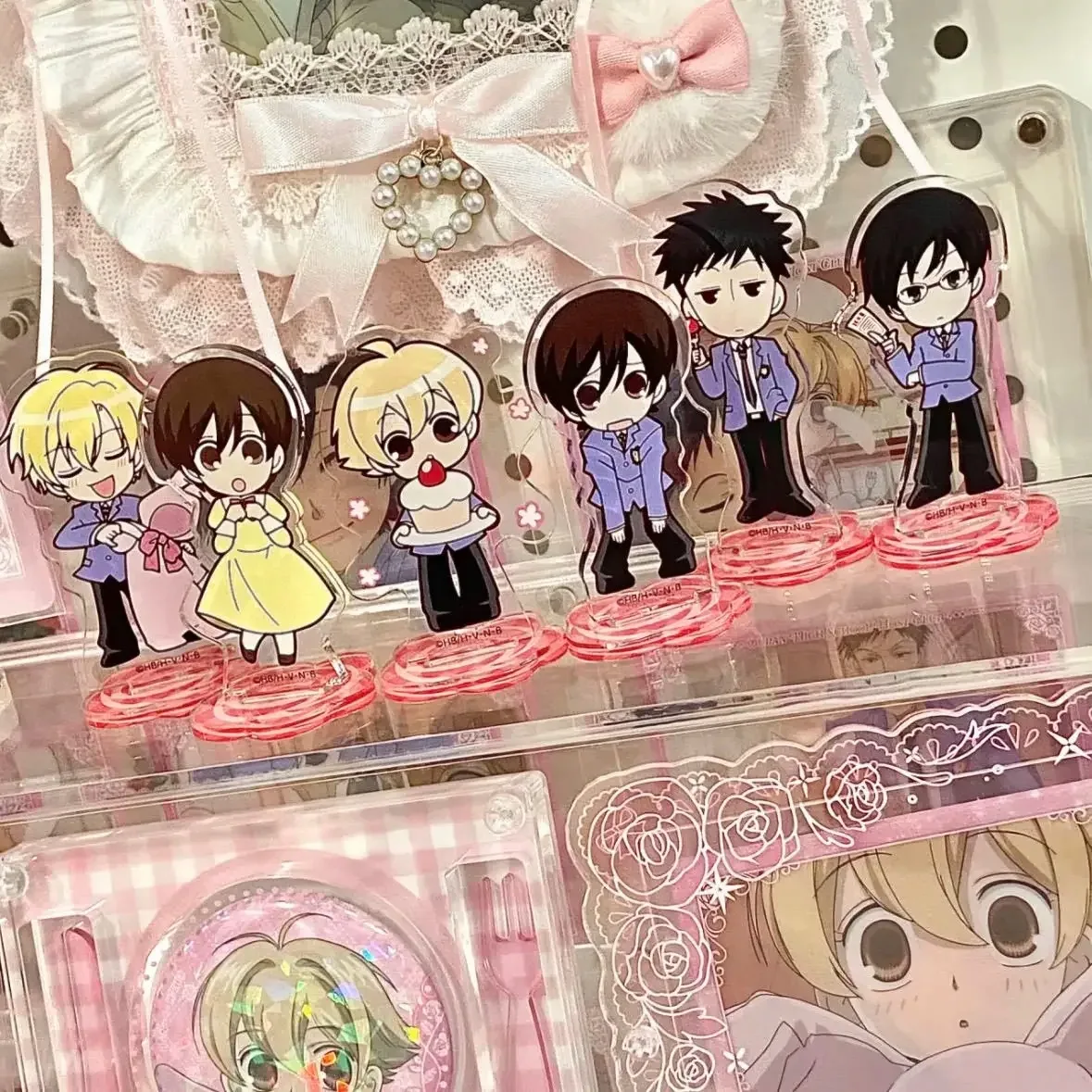 6pcs/set Japan Anime Figure Ouran High School Host Club Keychain Cute Stand Model Keyring Desk Car Decoration Fans
