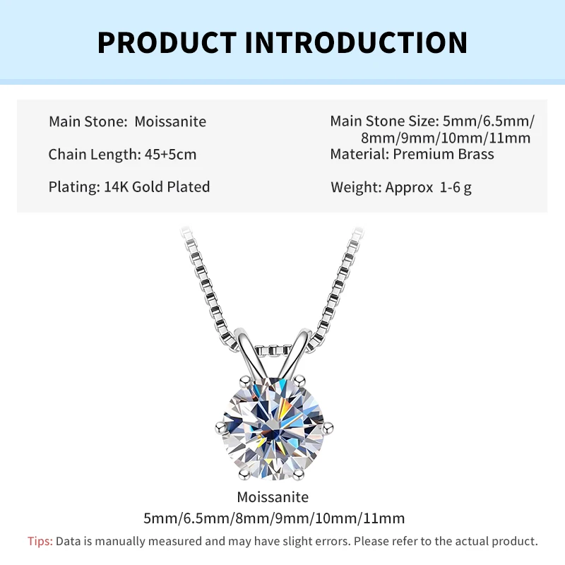 Rrjzz Zertifizierte 0,5-5CT D-Farbe Runde Moissanit-Diamant-Anhänger-Halskette Solitär Labor-Diamant GRA Halsketten für Damen Schmuck – Detail 1