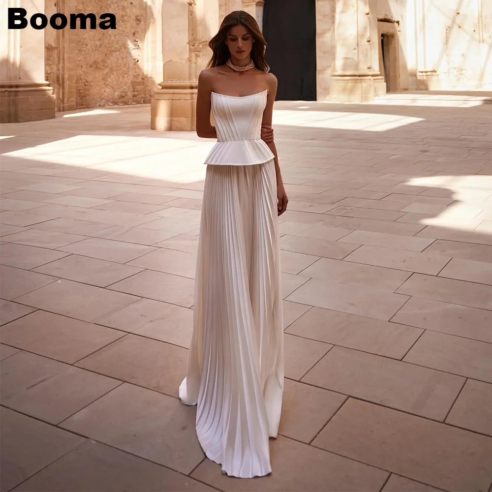 Booma Elegant A-Line Wedding Dresses Scoop Neck Pleats Brides Evening Dresses for Women Bridals Gowns Customized