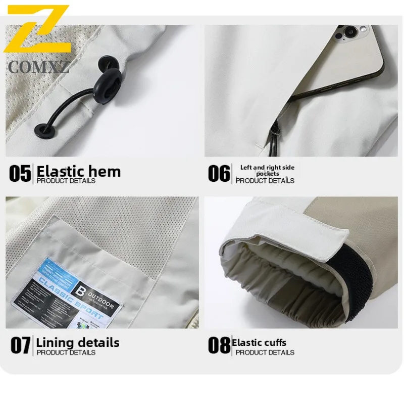 سترة تسلق الجبال الخارجية COMXZ للرجال سميكة مقاومة للرياح سترة دافئة بسيطة بقلنسوة مريحة ومقاومة للبرودة ملابس خارجية شتوية #6