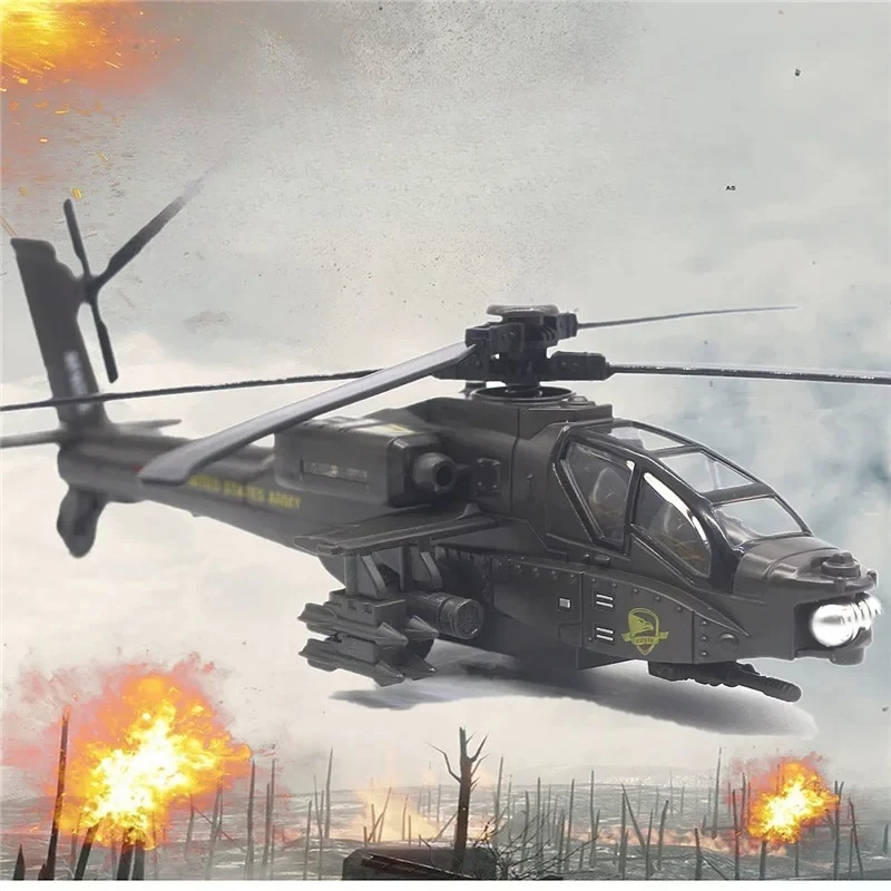 

Apache Armed Helicopter Alloy Diecast Airplane Model Toy Simulation Sound Light Airplane Model Collection Boy Holiday Gifts FJ16