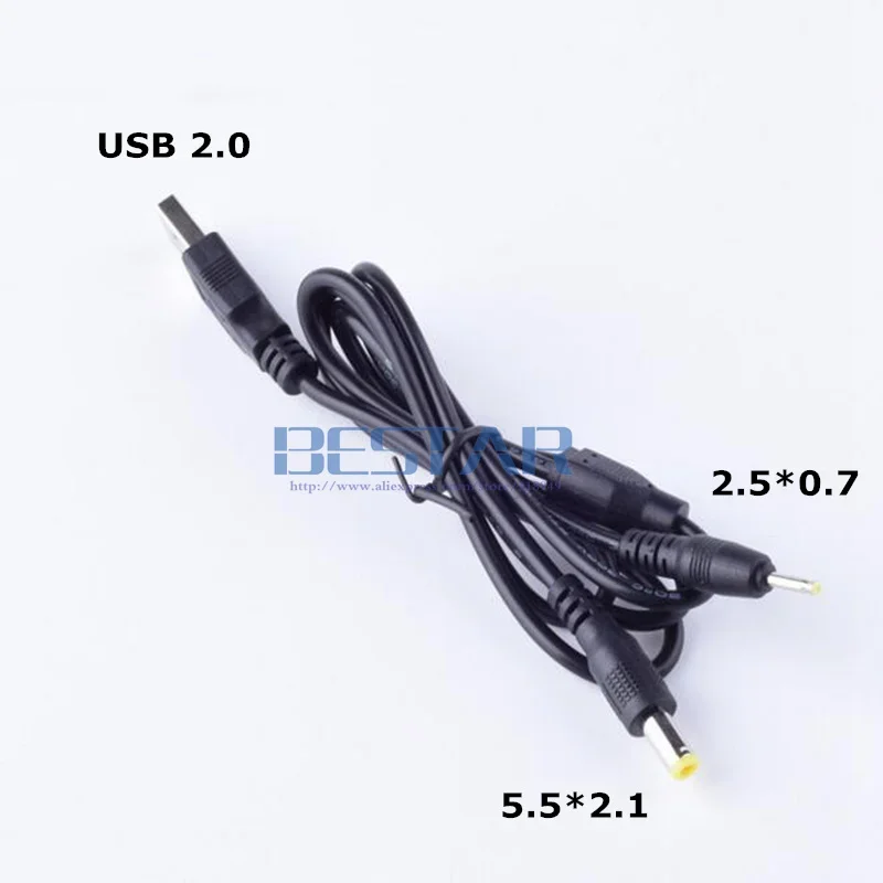 USB ถึง 5.5 มม./2.1 มม. และ 2.5 มม./0.7 มม. 1 ใน 2 ออก DC Splitter Cable 5 โวลต์ 2A DC Barrel Jack Power Y สาย USB 1 ถึง 2 1.5 ม.