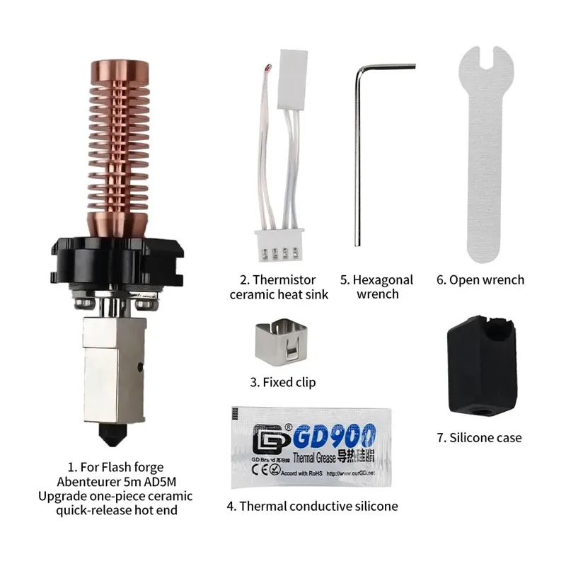 Upgrade Hotend For Flashforge Adventurer 5M/5M Pro AD5M Nozzle Replacable Caremic Hotend Faster Heating AD5M Pro Nozzle 280℃