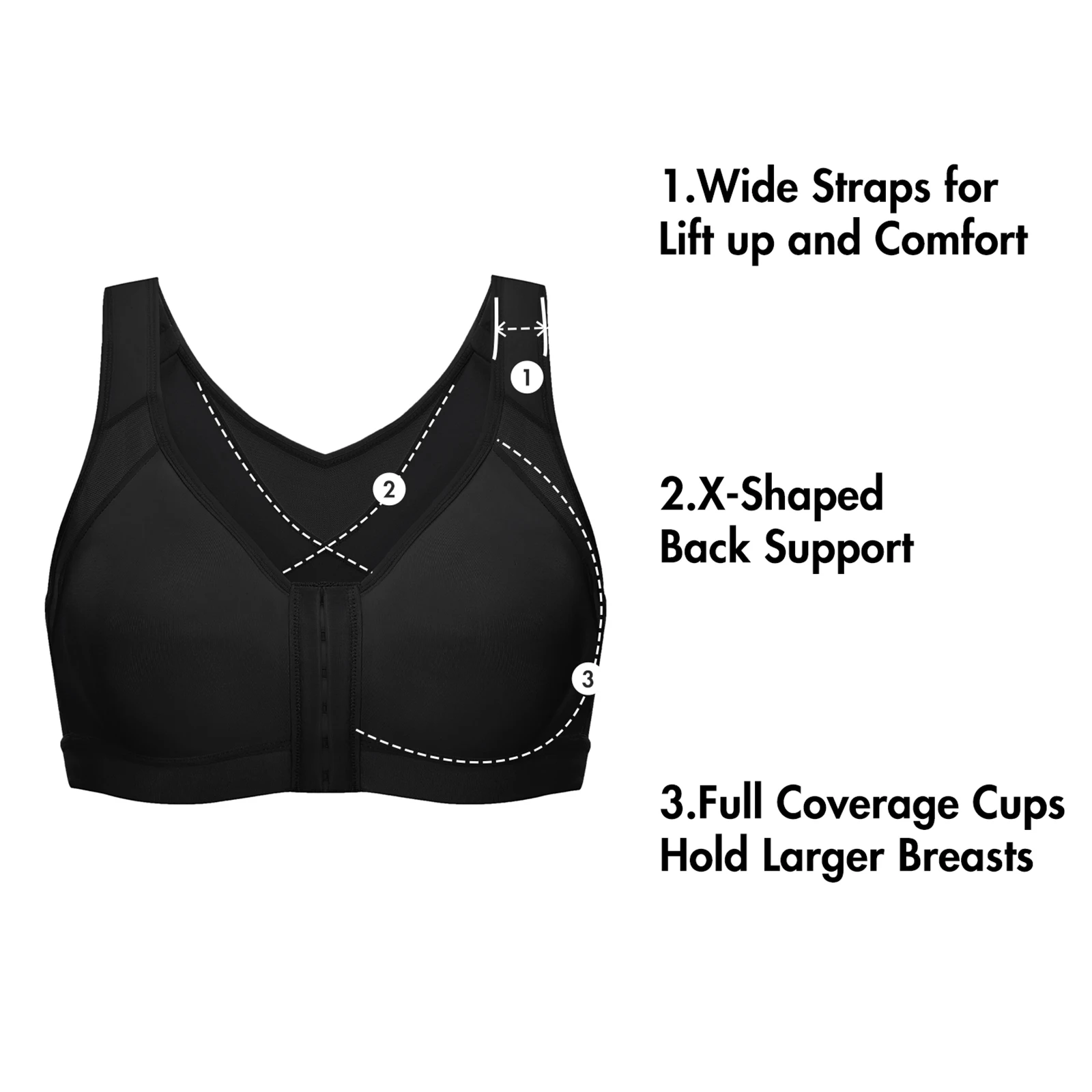 Front Closure Back Support Posture Full Coverage Bras For Women Wirefree Plus Size Unlined  Underwear 34-40 B C D DD