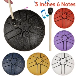 3 Inches 6 Notes Steel Tongue Drum Rain Drum for Outside Mini Handpan Drum Ethereal Drum Yoga Meditation Percussion Instrument