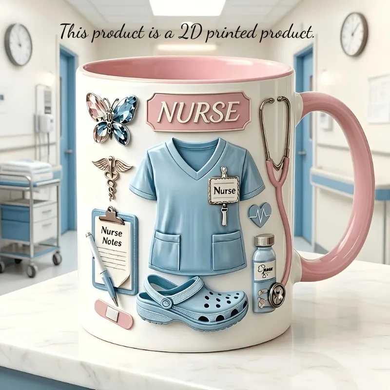 Personality Medical Nurse Theme Ceramic Mug, Multi-color Interior Coffee Cup, Souvenir Gift for Nursea and Healthcare Worker