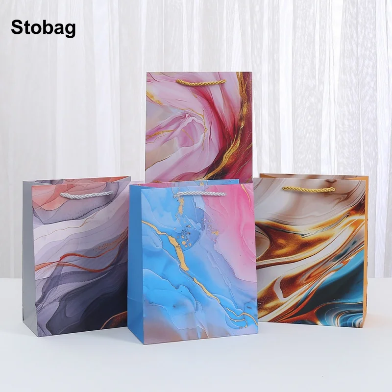 

StoBag 12pcs New Gift Tote Bags Printed Shopping Cardboard Kids Children Candy Snack Cake Packaging Storage Pouches Party Favors