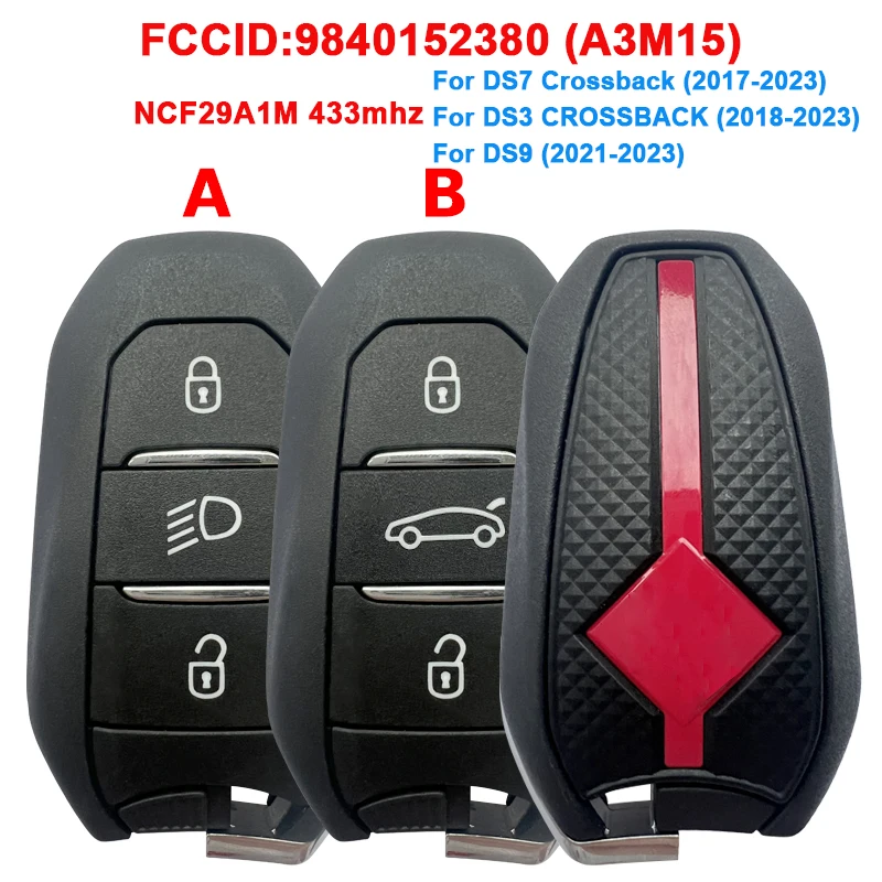 CN016050 OEM Remote Key For DS7 Crossback (2017-2023) NCF29A1M 433mhz 9840152380 (A3M15) Original Key For DS3 DS9