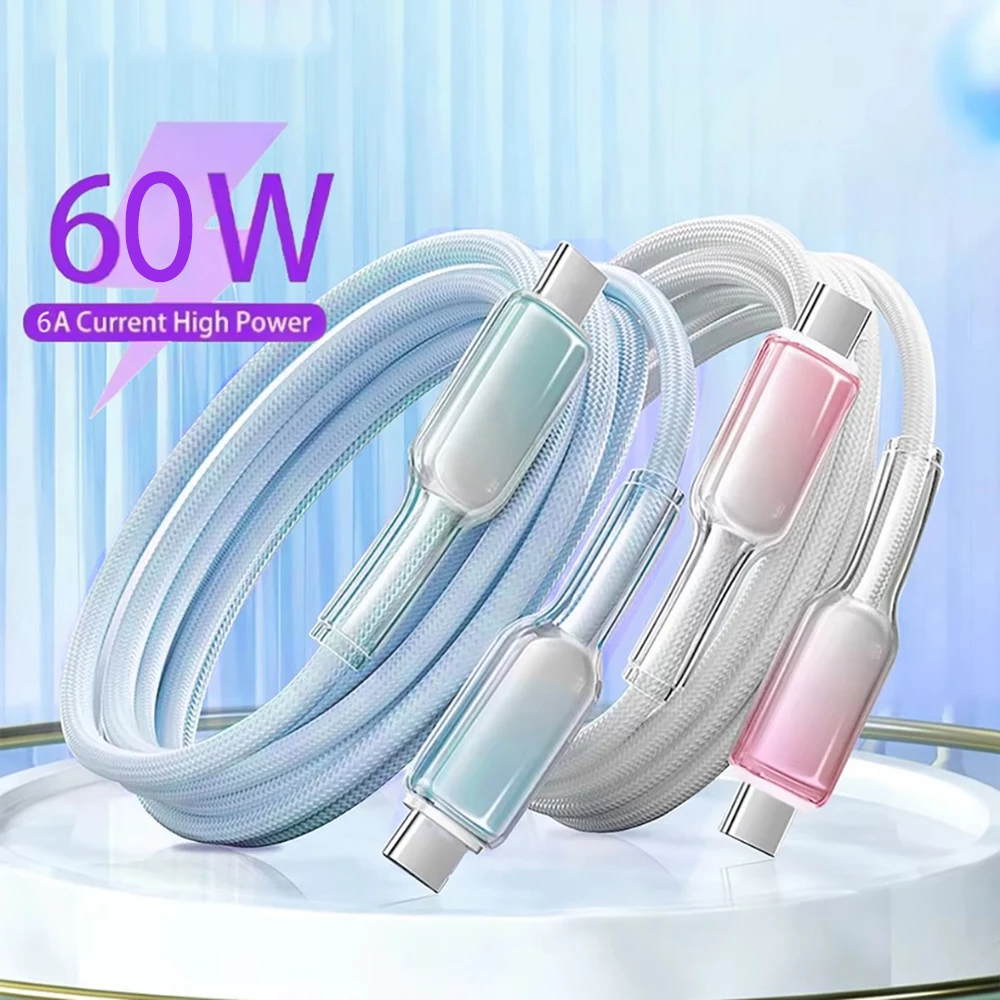 60W USB C Cable Fast Charging Cord For iPhone 17 16 15 Pro Max Air Type C To C Quick Charger Wire For Samsung Xiaomi Huawei OPPO