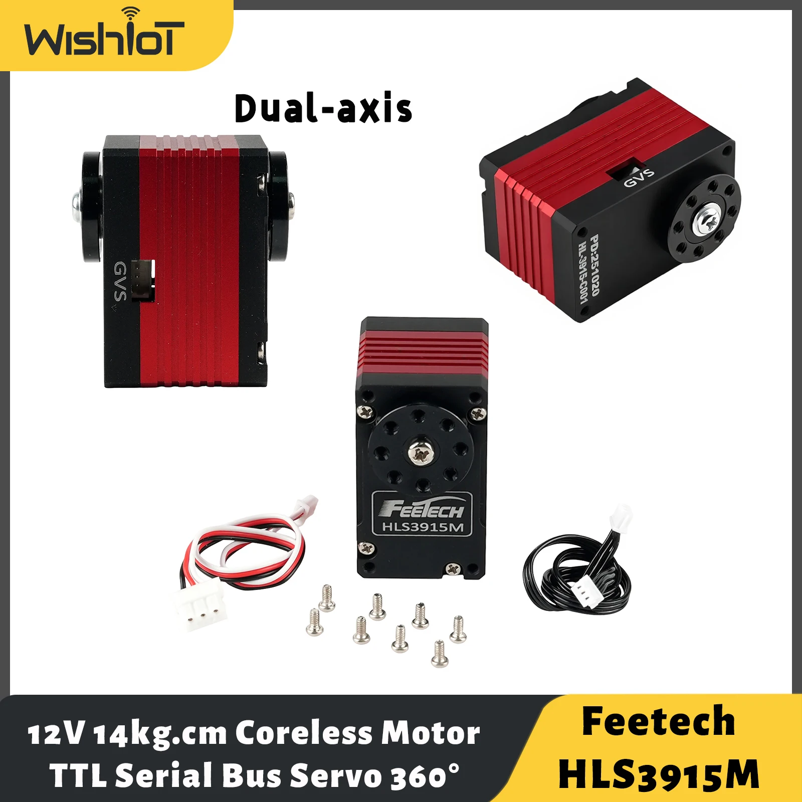 Feetech HLS3915M 12V 14kg.cm Coreless Motor 360° Double Shaft Constant Force Servo TTL Serial Bus Servo for Robot Arm Fixture