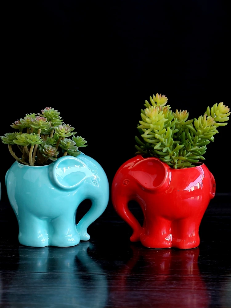 

Animals Shaped Ceramic Flower Pot Elephant Succulent Planter Cactus Succulent Plants Flower Cute Flower Pot Desktop Decoration