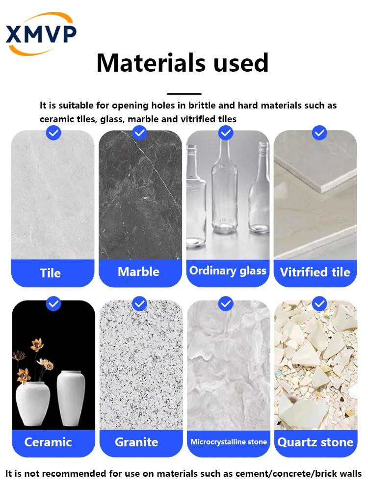 Punzonatrice per piastrelle a secco con manico esagonale esteso, punta per vetro, marmo e perforatrice per piastrelle complete, spe