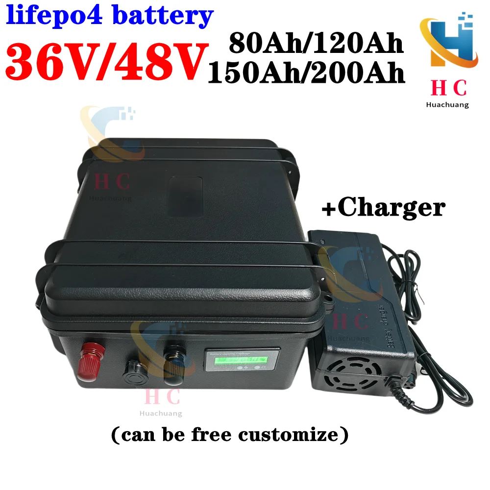 

waterproof 48V 120Ah 200Ah 36V 150AH 80Ah lifepo4 lithium battery BMS for 5000w Scooter golf cart Tricycle + 10A charger