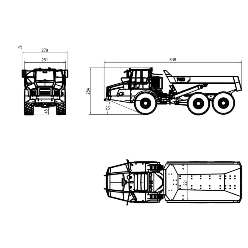 DIM 745D 1/14 Metaal 6x6 RC Hydraulisch Gelede Geschilderd Wit Gemonteerd Vrachtwagen K745 Pomp Klaar om te rennen Model Speelgoed THZH1302