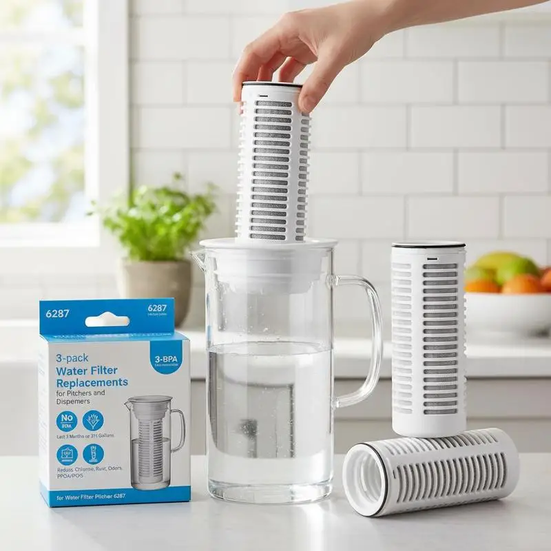 

Replacement Water Filtration Cartridges 3-Pack For Pitchers Dispensers Purifier Jugs, Chlorine Rust Reduction PFOA PFOS Removal BPA Free 211 Gallons 3-Month Lifespan Performance 6287 Model Compatibility