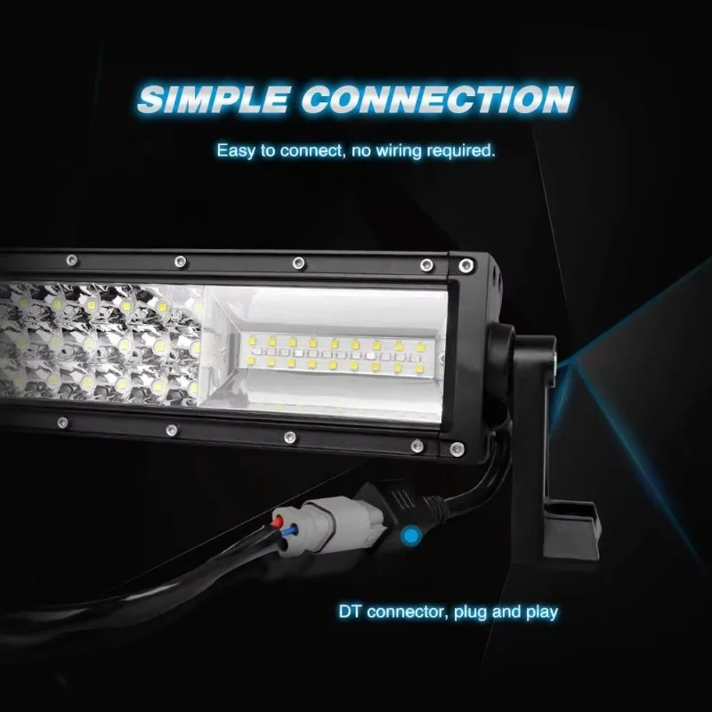 Three-row lighting 270W 22-inch amber white two-color CarLED strip with custom plug-and-play DT connector harness