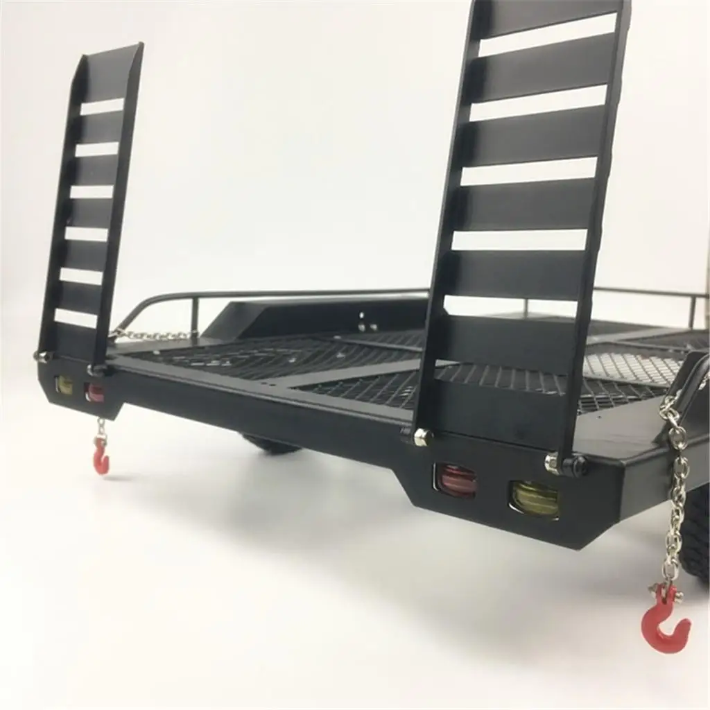 Alloy RC Car Upgrade Parts Heavy Duty Trailer with Dual Axle Wheels for 1/10 Scale Crawler Model Builders
