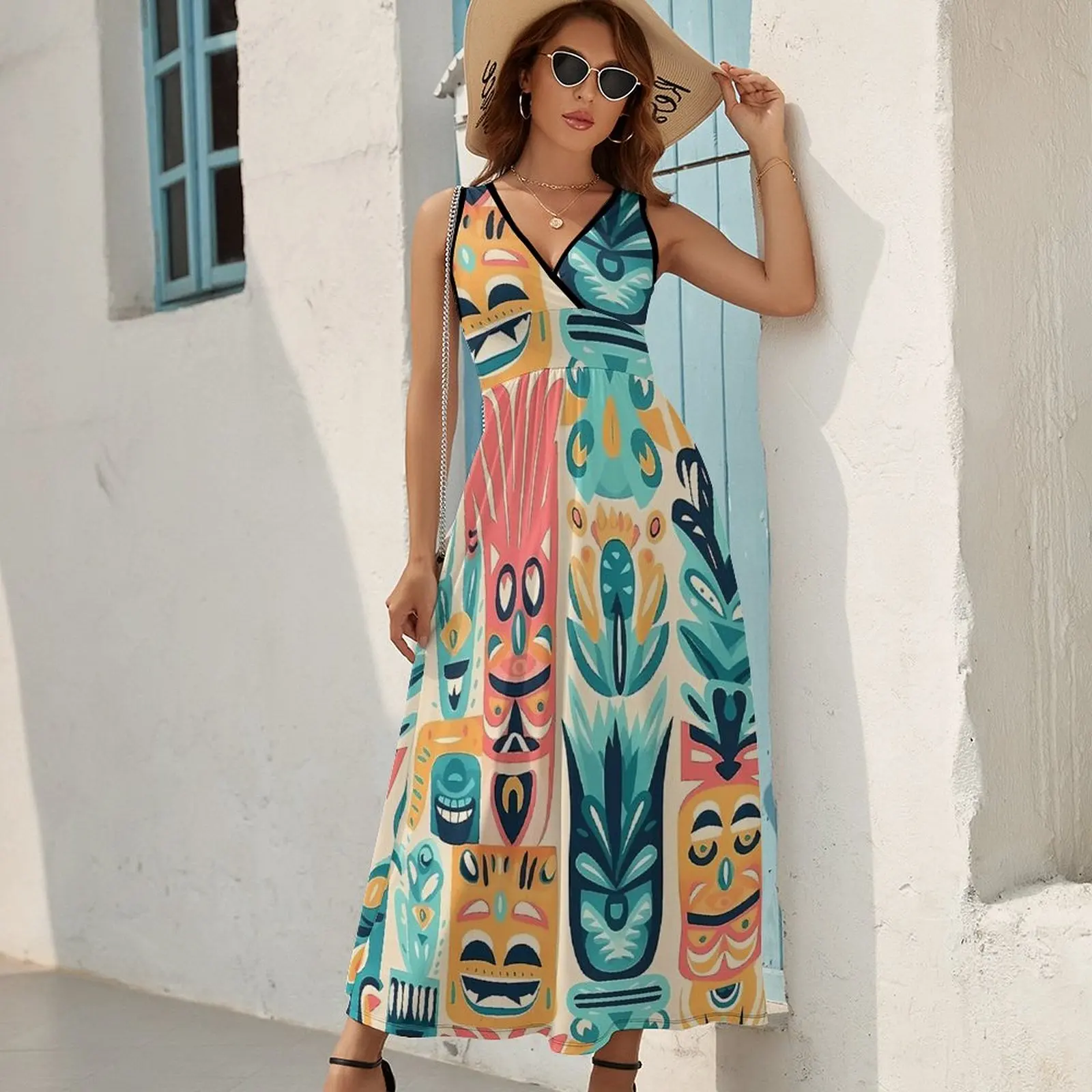 Hawaiian Dress Tropical Tiki Flowers and Plants Streetwear Bohemia Long Dresses Women Sexy Pattern Maxi Dress Birthday Present